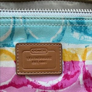 Coach Floral Canvas Tote with Leather Patch - Pink, Blue, Yellow, Tan